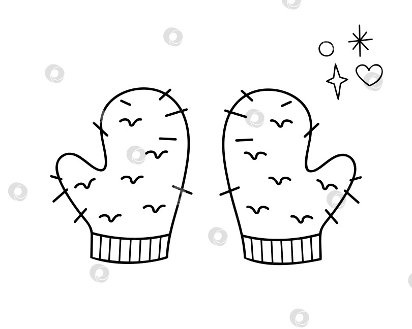 Скачать Пара варежек. Векторная черно-белая иллюстрация с набросками каракулей. фотосток Ozero