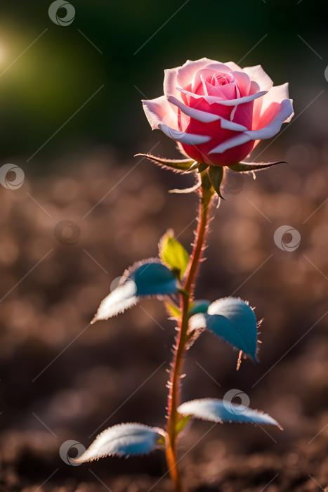 Скачать цветущая одинокая розовая роза в саду фотосток Ozero