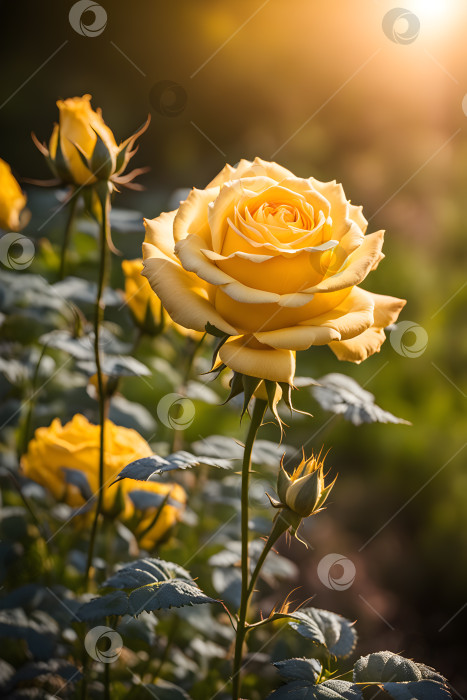 Скачать цветущие желтые чайные розы в саду фотосток Ozero