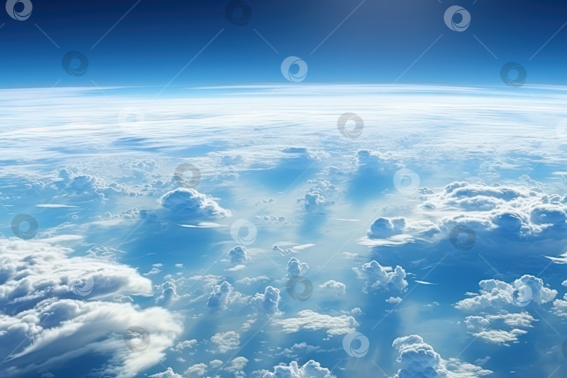 Скачать Вид на горизонт Земли из космоса. Вид планеты со спутника или с самолета из стратосферы. Сгенерированный искусственный интеллект. фотосток Ozero