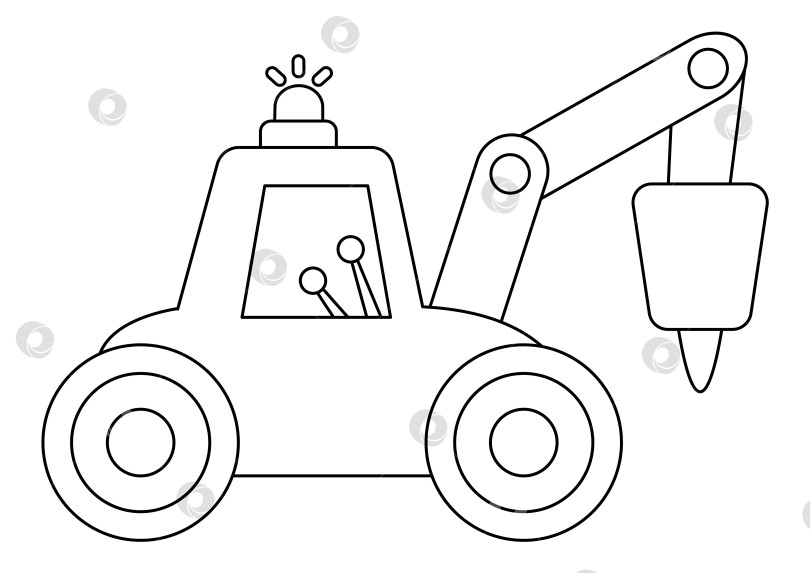 Скачать Векторный черно-белый трактор с гидроприводом hummer. Значок строительной площадки и линии дорожных работ. Клипарт для транспортировки зданий. Симпатичная иллюстрация специального транспорта. Раскраска экскаватора для детей фотосток Ozero