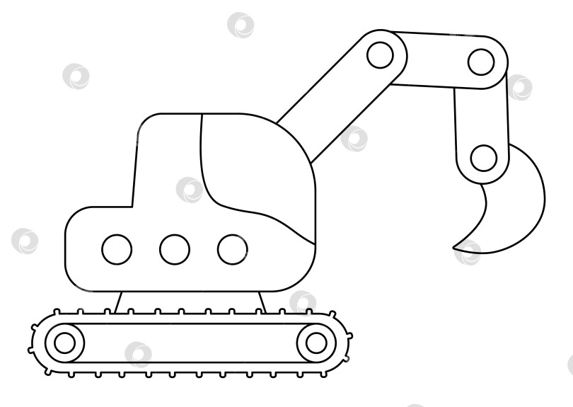 Скачать Векторный черно-белый экскаватор на гусеничном ходу. Строительная площадка, значок линии дорожных работ. Клипарт для транспортировки зданий. Симпатичная иллюстрация специального транспорта, ремонтной службы. Раскраска для детей "Желтый экскаватор" фотосток Ozero