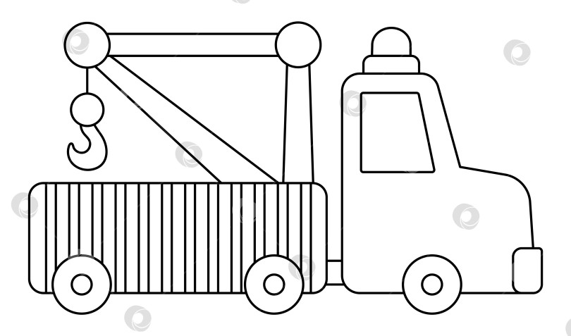 Скачать Векторный черно-белый эвакуатор. Значок строительной площадки, линии дорожных работ. Клипарт для транспортировки зданий. Симпатичная иллюстрация специального транспорта или ремонтной службы. Раскраска для эвакуатора для детей фотосток Ozero